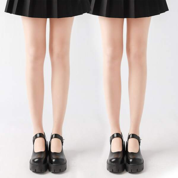 

2pairs Plain Sheer Tights, Beige
