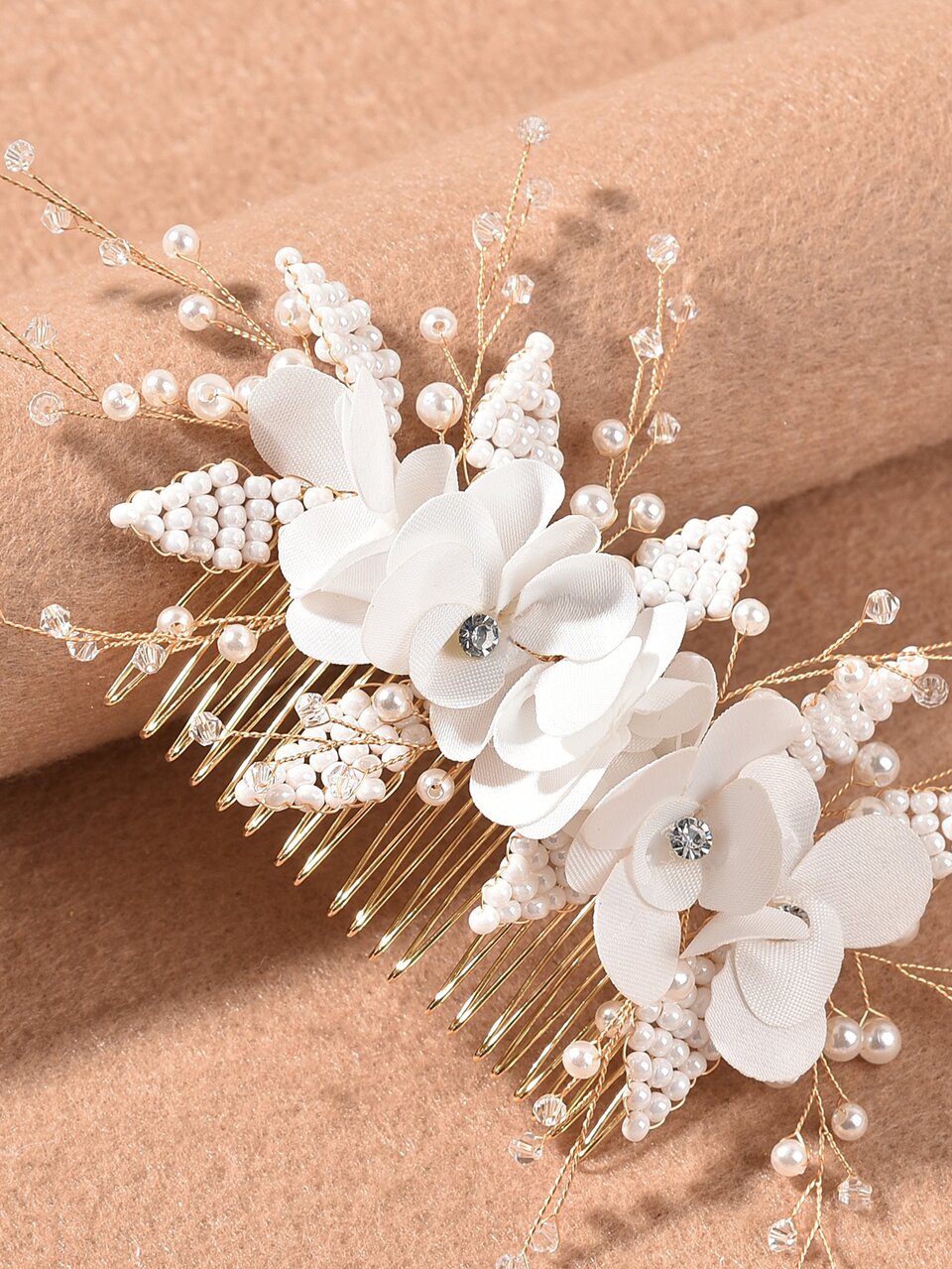 Flower & Faux Pearl Decor Wedding Hair Clip