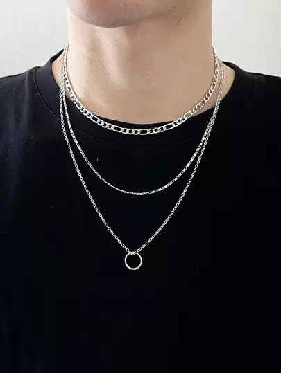 Collar en capas con dije de anillo para hombres de moda y popular para regalo de joyería y para una apariencia elegante