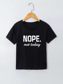 SHEIN Tops con gái Slogan Giải trí - màu đen - Xem 1