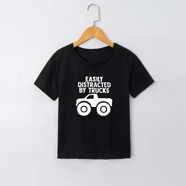

Boys Truck And Slogan Graphic Tee, Black