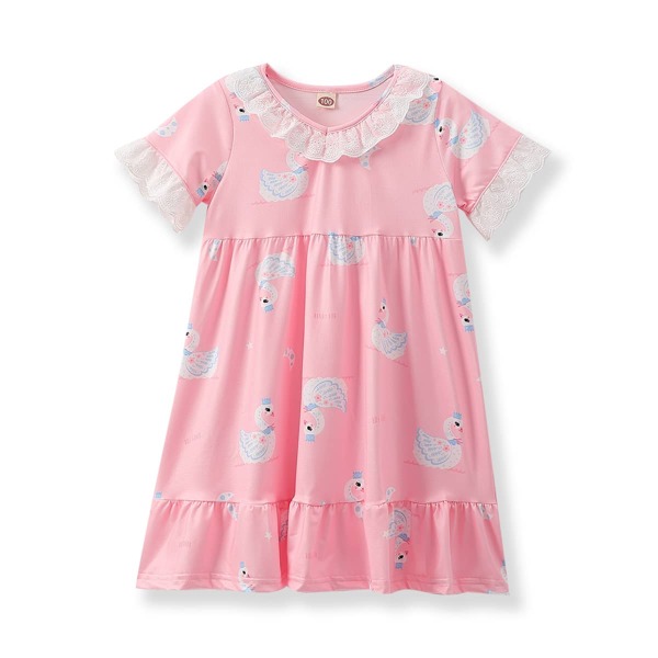 

Ночная рубашка с оборками и принтом лебедя для девочек, Розовые