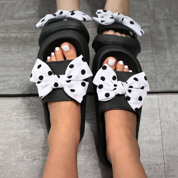 

Polka Dot Bow Decor Slides, Black and white