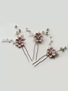 3 piezas Horquilla con diseño de flor - Rosa - Ver 1