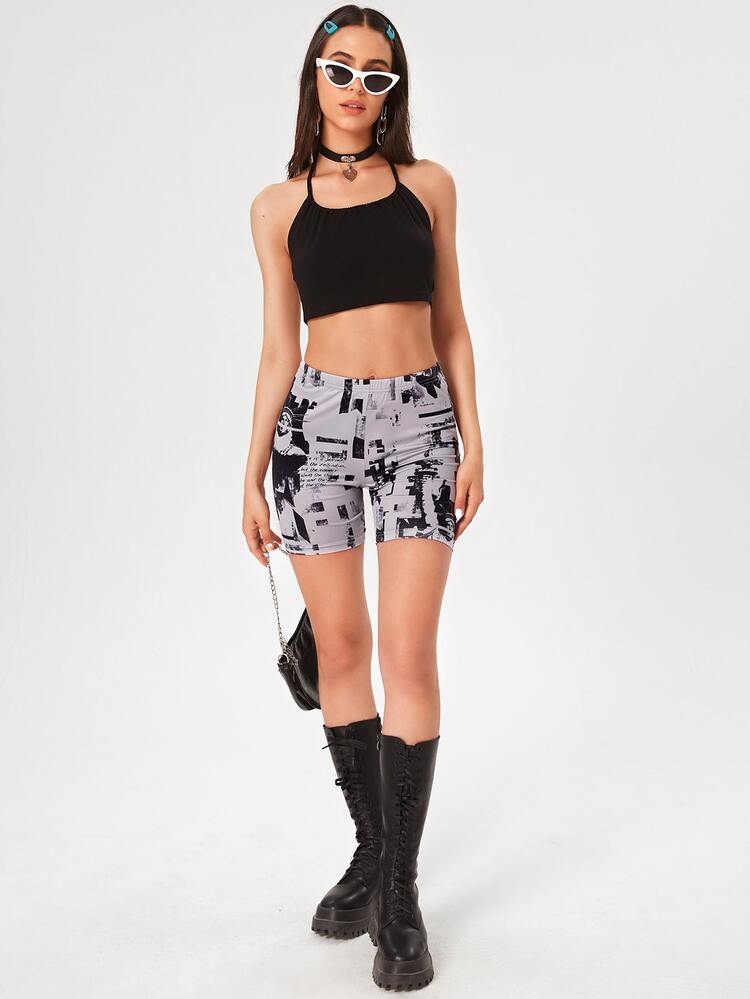 SHEIN Statue of Liberty Print Biker Shorts - Multicolor - View 4
