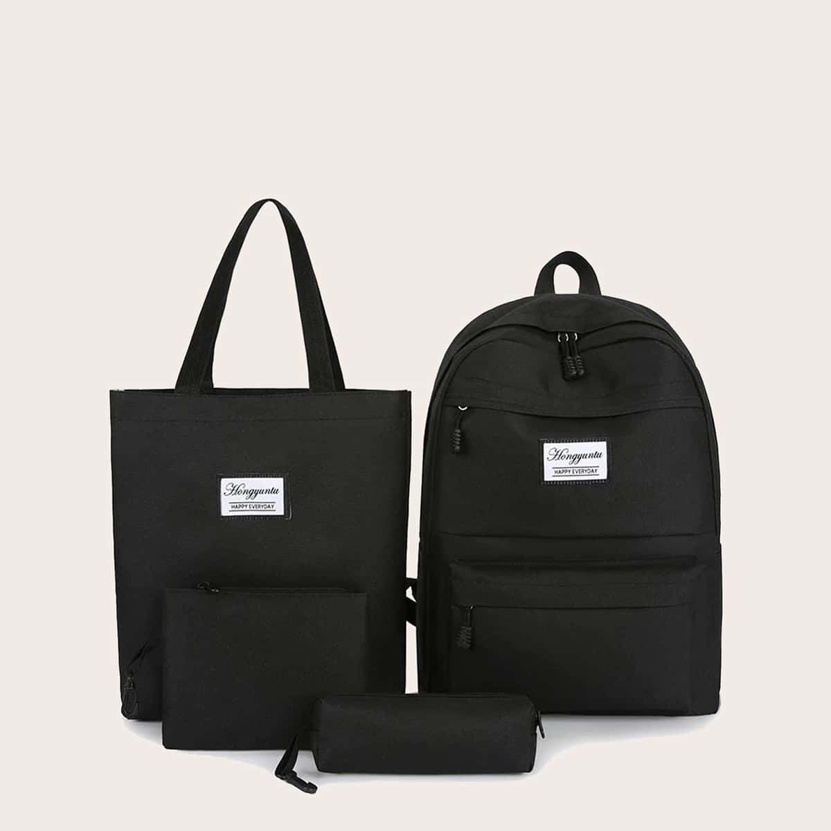 

4Pcs Letter Graphic Bag Set, Black
