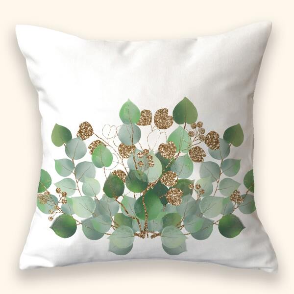 

Leaf Print Cushion Cover Without Filler, White