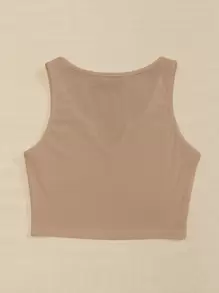 Breezaya Notch Neck Rib-knit Tank Top - Apricot - View 2