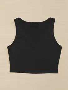 Breezaya Top tank tejido de canalé de cuello V - Negro - Ver 2