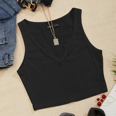 Notch Neck Rib-Knit…