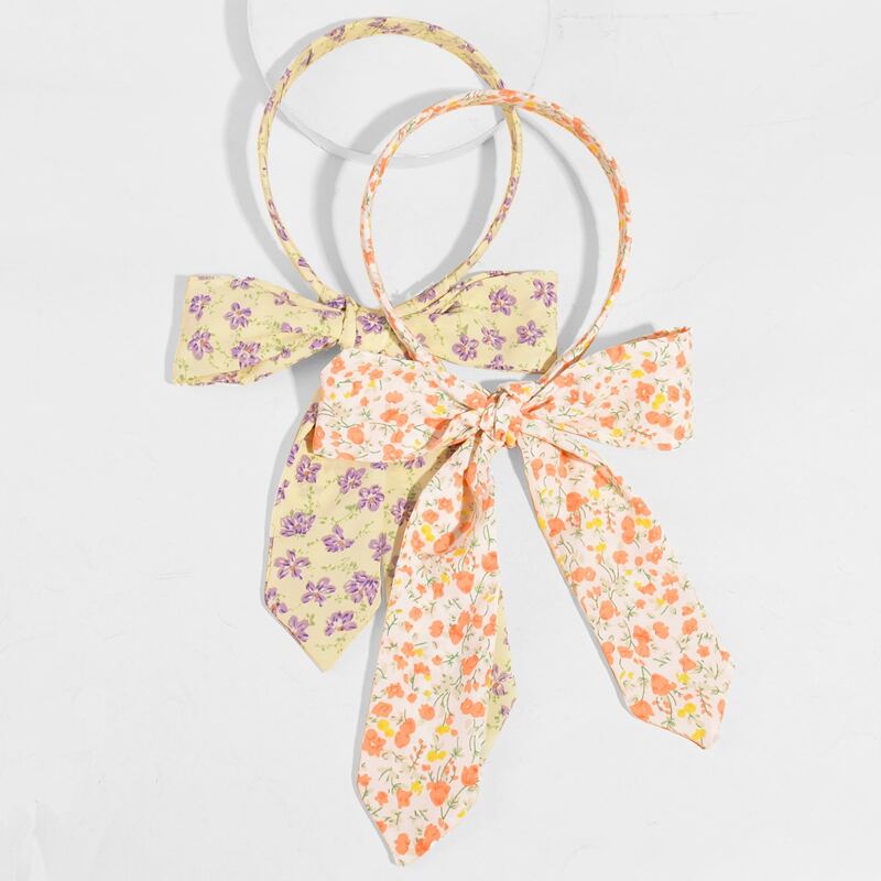 

2pcs Flower Print Bow Decor Headband, Multicolor