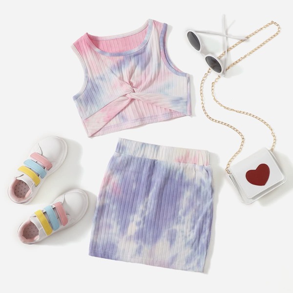 

Toddler Girls Tie Dye Twist Tank Top & Skirt, Purple