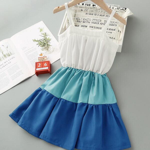 

Girls Cut And Sew Cami Dress, Blue and white
