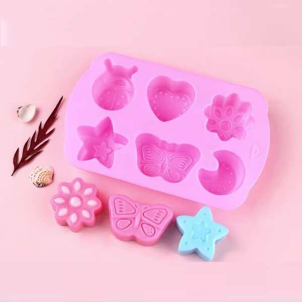 

1pc 6 Grid Pudding Mold, Pink