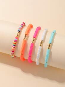 5入組簡約風串珠手鏈 - 彩色 - 查看 1