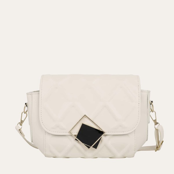 

Metal Decor Textured Crossbody Bag, Beige