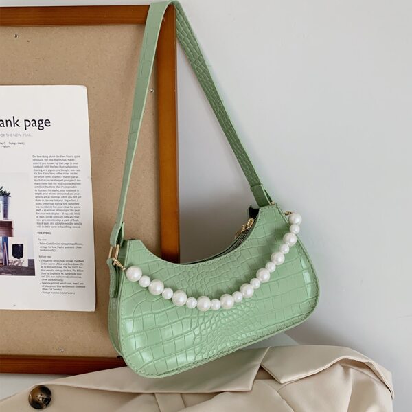 

Faux Pearl Decor Croc Embossed Shoulder Bag, Green