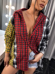 SHEIN SXY Áo sơ mi Nút Sọc ca rô Sẵn sàng - Nhiều màu - Xem 1