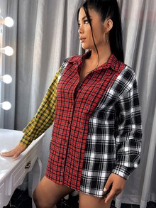 SHEIN SXY Áo sơ mi Nút Sọc ca rô Sẵn sàng - Nhiều màu - Xem 3