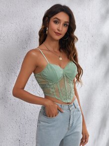 SHEIN Lace Bustier Cami Top - Mint Green - View 5