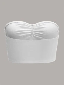 SHEIN EZwear 前抽褶素色短版抹胸上衣 - 白色 - 查看 2