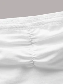 SHEIN EZwear 前抽褶素色短版抹胸上衣 - 白色 - 查看 4