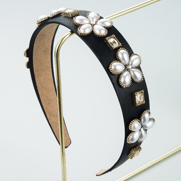 

Faux Pearl Decor Headband, Black