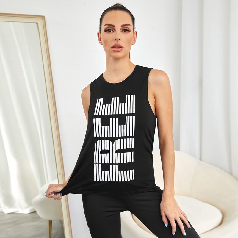 

Letter Graphic Sports Tank, Black