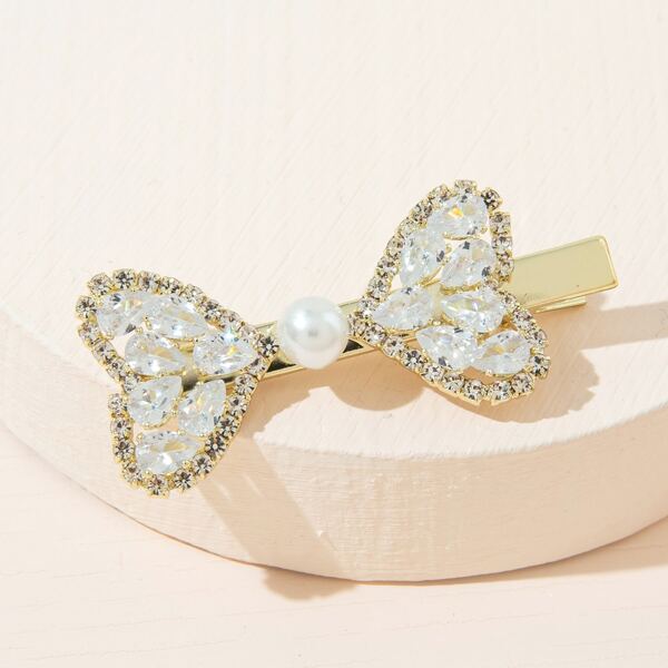 

Zircon Bow Knot Decor Hair Clip, Gold