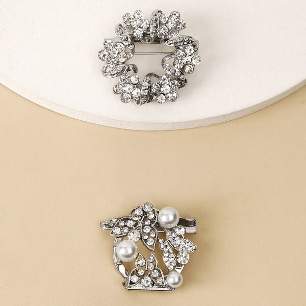 

2pcs Rhinestone Scarf Buckle, Silver