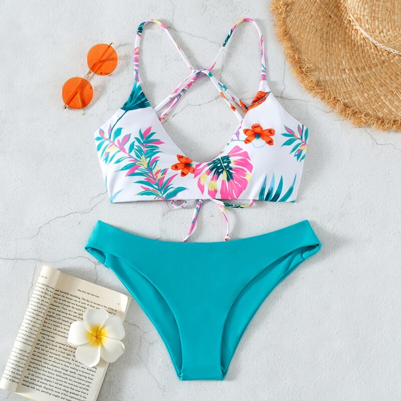 

Plant Random Print Bikini Swimsuit, Multicolor