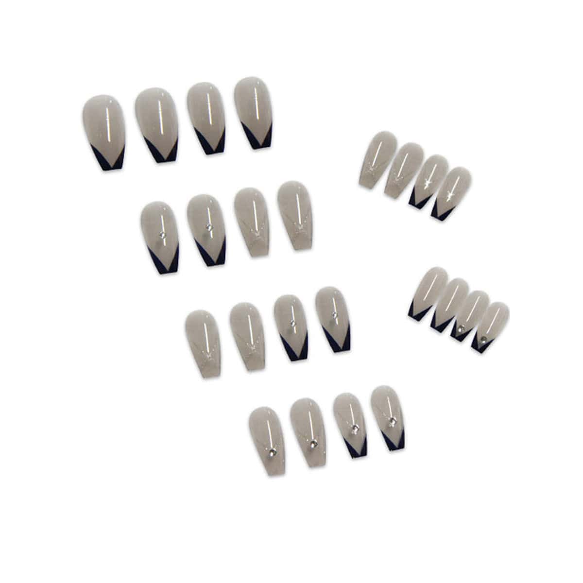 

24pcs Rhinestone Decor Fake Nail, Clear