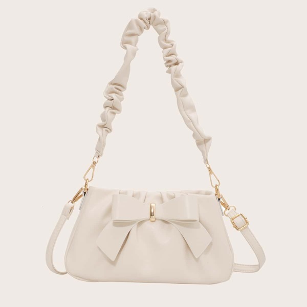 

Bow Decor Ruched Design Shoulder Bag, Beige