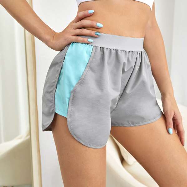 

Colorblock Elastic Waist Dolphin Shorts, Grey