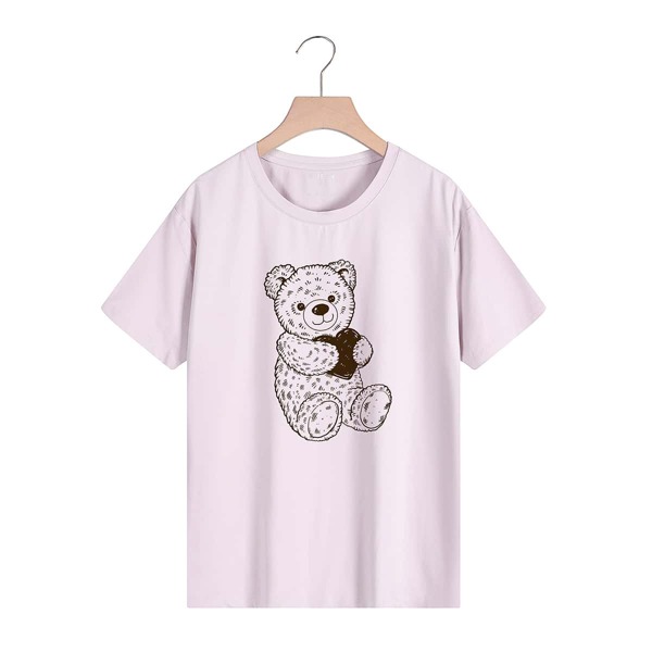 

Cartoon & Heart Print Tee, Baby pink