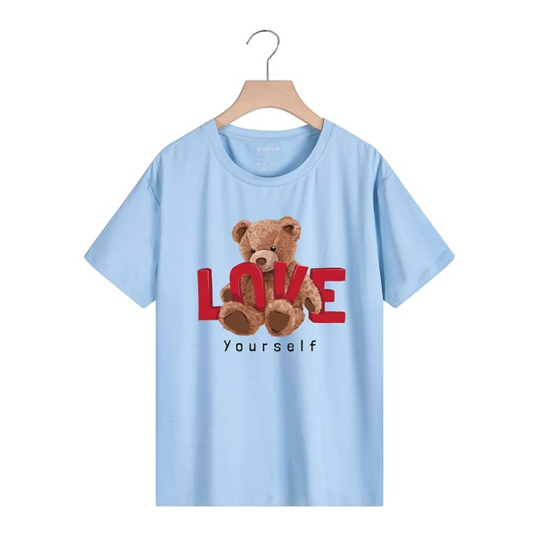 

Cartoon & Letter Graphic Tee, Baby blue