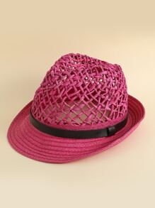 Braided Trilby Hat - Hot Pink - View 1