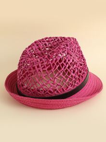 Braided Trilby Hat - Hot Pink - View 2