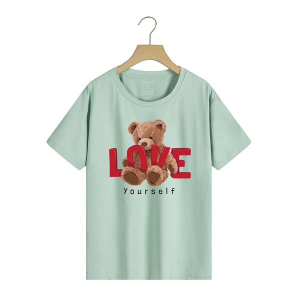 

Cartoon & Letter Graphic Tee, Mint green
