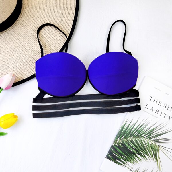 

Mesh Trim Push Up Bikini Top, Royal blue