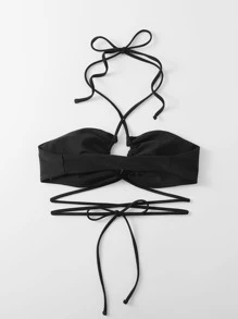 Swim Basics Summer Beach Criss Cross Halter Bikini Top - Black - View 2