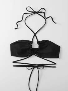 Swim Basics Summer Beach Criss Cross Halter Bikini Top - Black - View 5