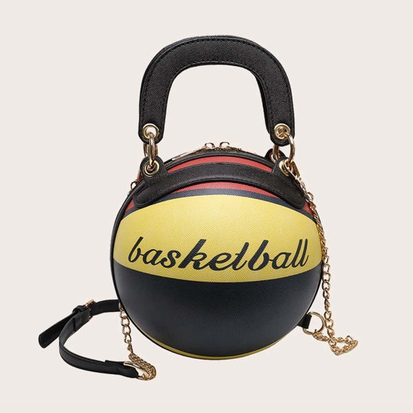 

Letter Graphic Basketball Design Satchel Bag, Yellow