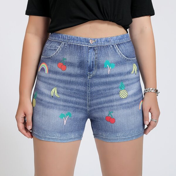 

Plus Fruit Print Biker Shorts, Blue