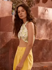 SHEIN Unity Tie Dye Knot Back Shirred Crop Top - Multicolor - View 5