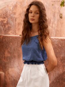 SHEIN Unity Camis Cruzado Liso Casual - Azul Marino - Ver 3