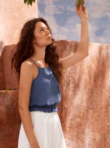 SHEIN Unity Camis Cruzado Liso Casual - Azul Marino - Ver 4