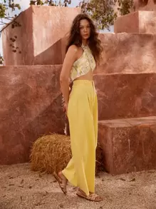 SHEIN Unity Tie Dye Knot Back Shirred Crop Top - Multicolor - View 8