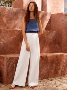 SHEIN Unity Camis Cruzado Liso Casual - Azul Marino - Ver 5