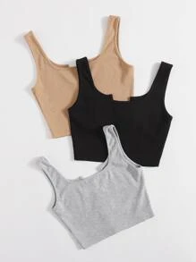 SHEIN EZwear Áo hai dây Nút phía trước màu trơn Giải trí - Nhiều màu - Xem 2